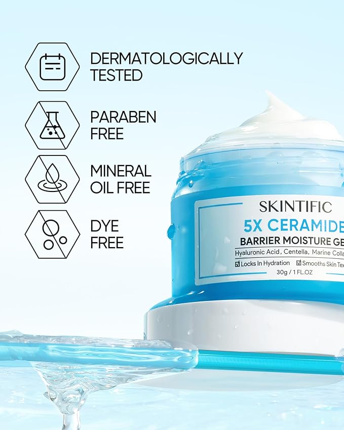 SKINTIFIC Face Moisturizer with 5X Ceramides, Hydrating Moisture Barrier Repair Cream for Oil/Dry Skin Types, Hyaluronic Acid & Centella, Daily Facial Moisturizer, Non-Comedogenic 30 g / 1 fl. oz.