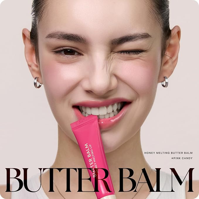 Nature Republic Honey Melting Lip Butter Balm – Moisturizing Tinted Plumping Lip Balm with Peptides, for Sheer & Glossy, Fuller-Looking Lips (Pink Candy)