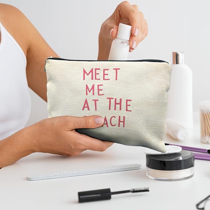 RYYCDOI Beach Makeup Bag, Cosmetic Bags, Meet Me at the Beach, Beach Gifts for Women, Travel Makeup Pouch