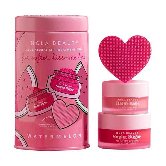 NCLA All Natural Lip Treatment Set - Hydrating Lip Balm - Vitamin C, E, and Agave Sugar Scrub with Silicone Scrubber - Watermelon - 3 p