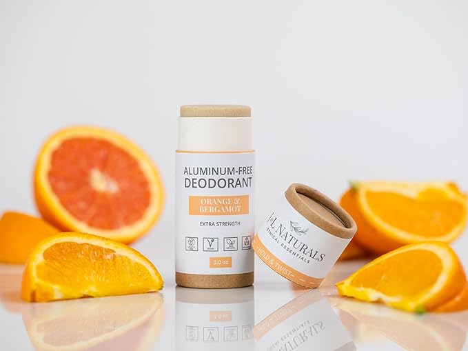 J&L Naturals Aluminum Free Deodorant for Men & Women | 100% Natural Ingredients With Coconut Oil, Shea Butter, & Essential Oils | Sustainable, Eco-Friendly (Orange & Bergamot, 3.0 Oz (Pack of 2))