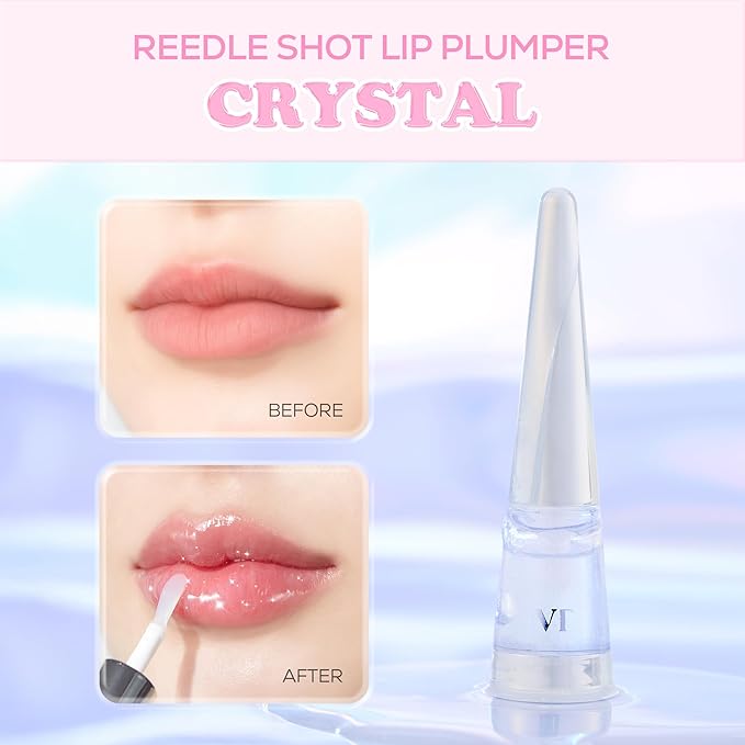 VT COSMETICS Reedle Shot Lip Plumper, Hydrate & Volumize Lip Gloss, Smooth Lip Wrinkles, Korean Lip Plumper, High Shine, Lip Enhancer, Hyaluronic Acid, 0.15 oz. (Crystal (Glitter))