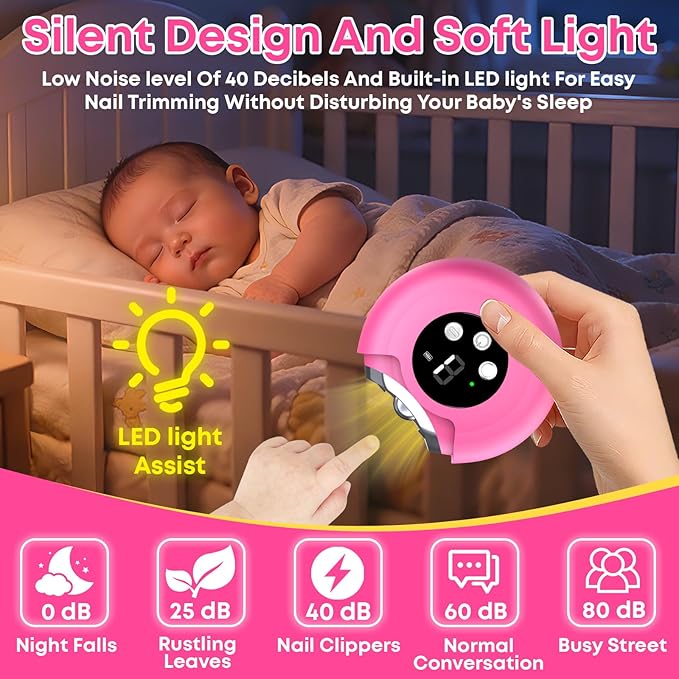 Gifts for Women Electric Nail Clipper for Adults & Seniors, 3 Speeds Automatic Nail Clipper & Trimmer with LED Light 360° Rotating Fingernail Clipper with Polisher Rechargeable Electric Nail File