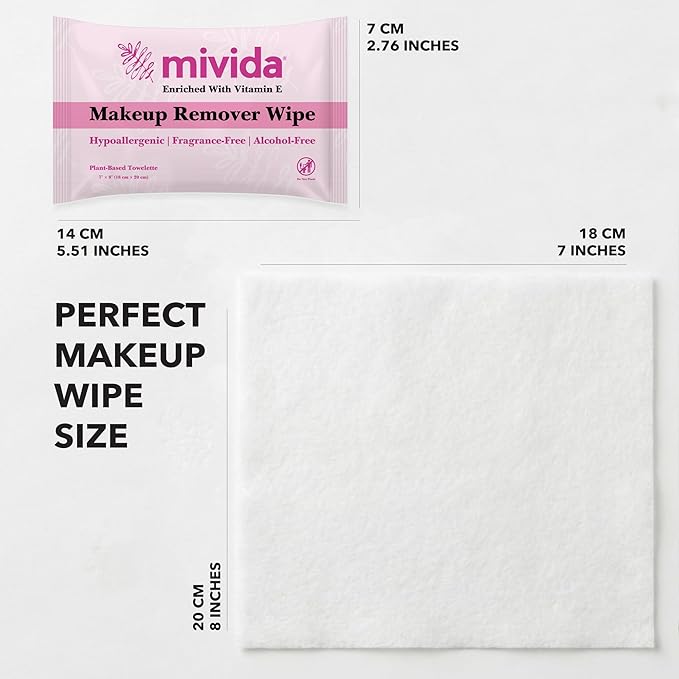 mivida Hypoallergenic Makeup Remover Wipes Individually Wrapped with Vitamin E, Alcohol Free, Fragrance Free Make up Remover Wipes for Face, Gentle for Sensitive Skin, Plant-Based 40 x 5 (total 200ct)