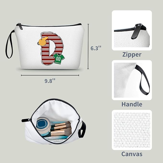 ARIOSEY Football Initial Birthday Graduation Gifts Cosmetic Travel Toiletry Bags Football Accessories Party Favors for Women Girls Daughter Niece Team Coach Friends -D