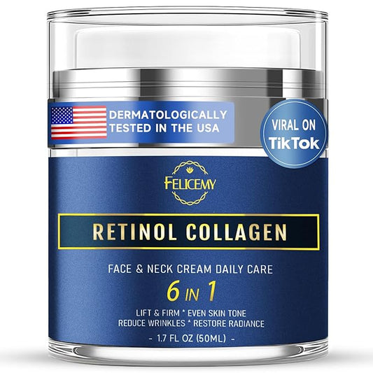 6-in-1 Face Cream for Men, Mens Face Moisturizer, Anti-Aging Face Cream for Men with Retinol Collagen & Hyaluronic Acid, Eye Bags & Dark Spot Remover, After Shave Lotion 1.7 Fl Oz