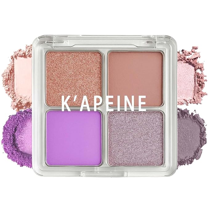 K'APEINE 4-Color Eyeshadow Palette, Purple Eyeshadow Quad Natural Matte Eyeshadows Makeup Palette Highly Pigmented Long-Lasting for Women Girls Party,Music Festival, Stage Performance,Appointment