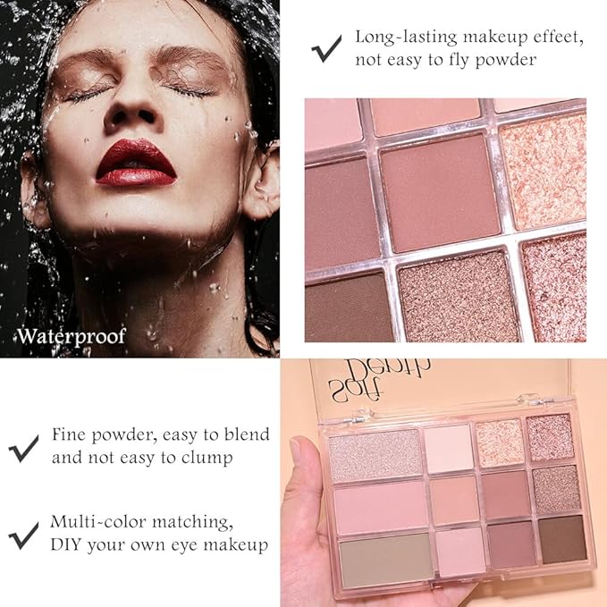 SUAKE Nude Pink Eyeshadow Palette, Matte & Shimmer, High Pigmented 12 Colors Brown Purple Eye Shadow Primers for Eye Makeup, Korean Powder Palet de sombras de ojos (02# Sweet Rose)