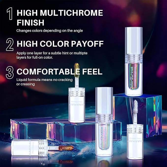 CHARMACY Liquid Duochrome Eyeshadow, Multi-Dimensional Eye Looks, Long Lasting Glitter Eye Shadow Sets Metallic Pigments, Quick Drying, Sparkling Shiny Eye Makeup for Beginners, 1.6g (#17)