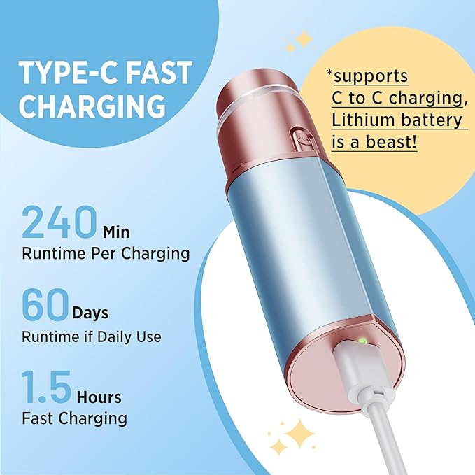 Facial Hair Removal for Women: Electric Hair Removal Device - Rechargeable Painless Face Razor for Chin Upper Lip Peach Fuzz with Light Gifts for Women(Blue Gold)