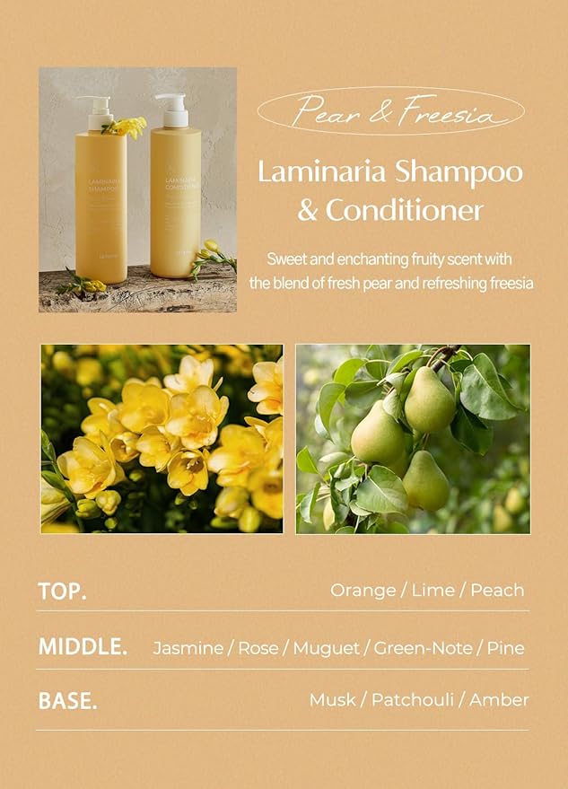 laferme Laminaria Shampoo & Conditioner Set Pear & Freesia with Organic Ingredient | Sulfate & Praben free Korean haircare Hydrating for Dry & Damaged Hair 33.8 FL OZ