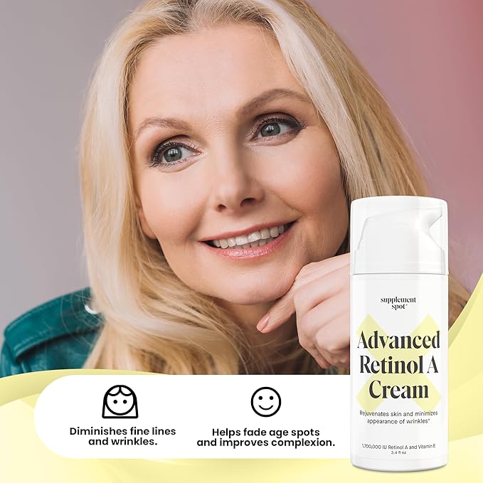 Supplement Spot Advanced Retinol A Cream - Moisturizer w/Vitamin E, Coconut & Almond Oil- Retinol Daily Anti-Aging Cream for Face – for Smoother Looking Skin (3.4 oz)