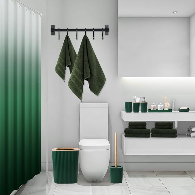XLHOMO Dark Green Bathroom Set - Green Bathroom Accessories Set, 24PCS Bathroom Accessory Set with Shower Curtain, Bath Towels, Trash Can, Soap Dispenser, Green Bathroom Accessories for Home