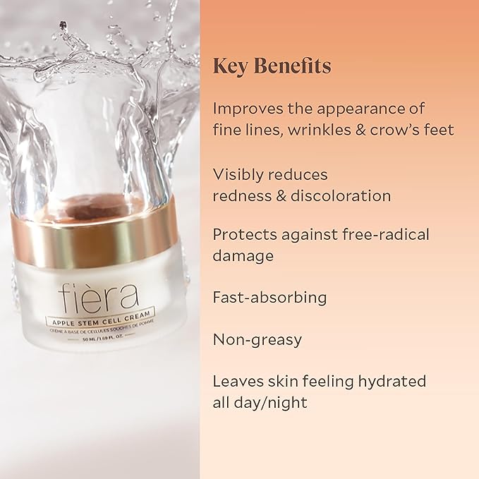 FIÈRA 24-Hour Rejuvenating Face Cream with Apple Stem Cells - Anti-Aging Moisturizer for Mature Skin, Day & Night Hydration, Improves Skin Tone, Texture, and Elasticity - 1.69 FL. OZ. / 50 ML