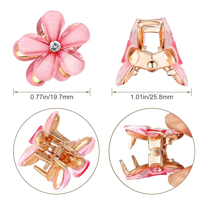 10Pcs Flower Hair Clips for Girls Small Hair Claw Clips Mini Flower Hair Clips with Crystal Cute Metal Claw Clips Sparkling Hair Barrettes Nonslip Side Clip Hair Accessories for Women Blue