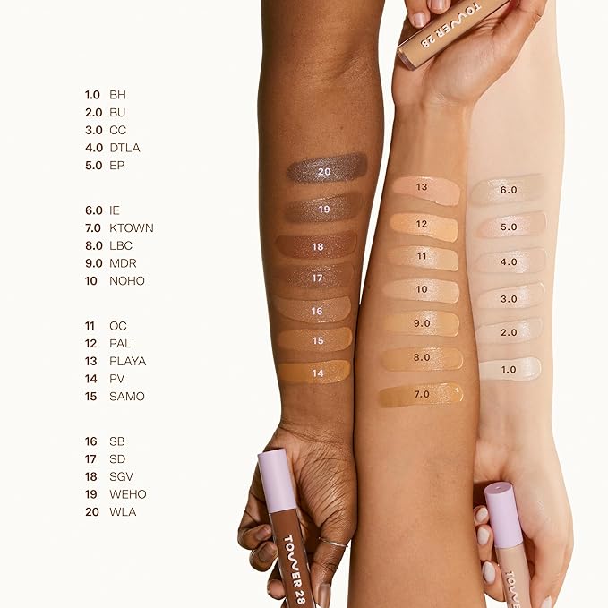 Tower 28 Swipe Serum Concealer - Hydrating Medium-Full Coverage Concealer + Under Eye Brightener - Skin Care Infused Makeup with Hyaluronic Acid + Soothing Centella - 6.0 Medium/Light Neutral(0.22 oz)