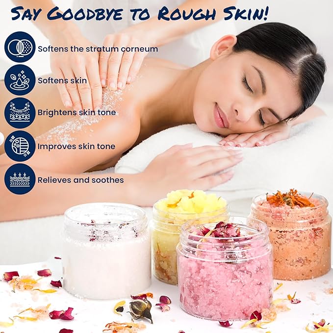 Body Scrub Making Kit- Make Your Own Salt Body Scrub, Salt Scrub for Body with Almond Oil, Moisturizing and Exfoliating Dry Skin Hand Foot, DIY Organic Body Care Christmas Gifts For Women & Men