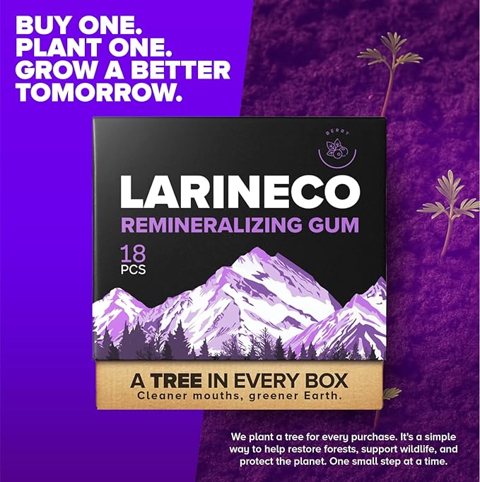Larineco Remineralizing Gum with Nano Hydroxyapatite & Xylitol – Sugar-Free Xylitol Gum – Plastic-Free, Dye-Free, Aspartame-Free – Natural Base – 36 Pieces (18 Count (Pack of 2), Berry)