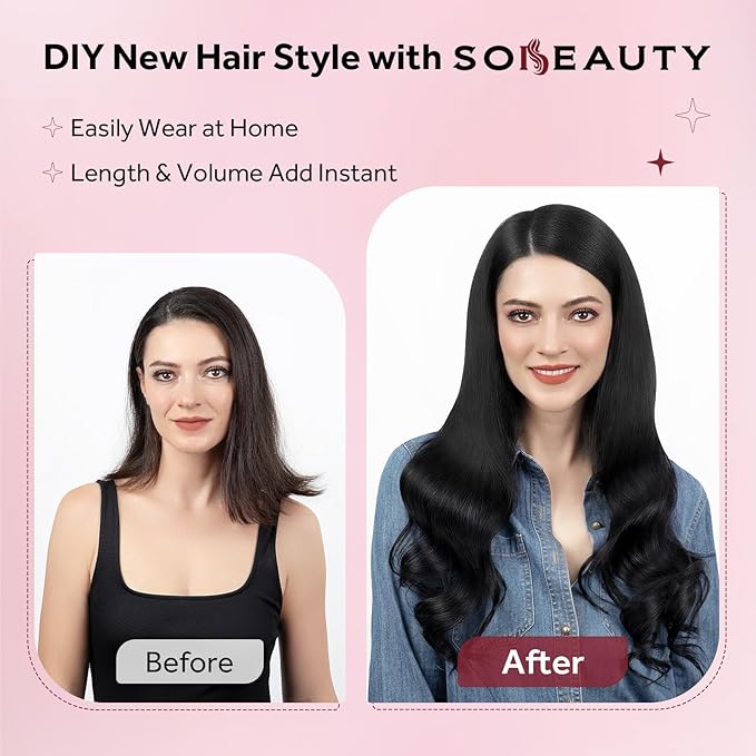 Clip in Hair Extensions Real Human Hair, Jet Black 100% Human Hair Extensions Clip in, Tangle-free Silky Straight Hair Extensions for Women, #1 24Inch 120G 7PCS
