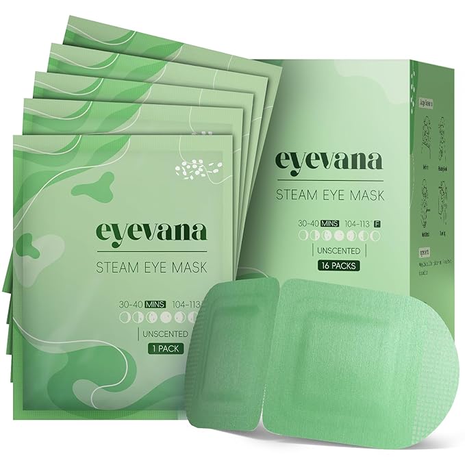 eyevana, 16 Packs Steam Eye Mask, Extra Deep Heat for Dry Eyes, Fast Relief for Irritation, Stye, Puffy Sensitive Eyes and Eye Strain, Disposable Self Heating Warm Compress (Unscented)
