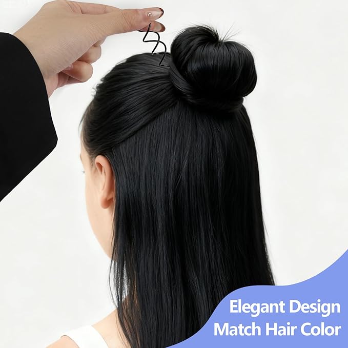 Teenitor 20PCS Spiral Hair Pins, Spin Pins for Bun, Spiral Bobby Pins Hair Bun Accessories, Hair Bun Maker for Women Girls with 10 Hair Ties, Black