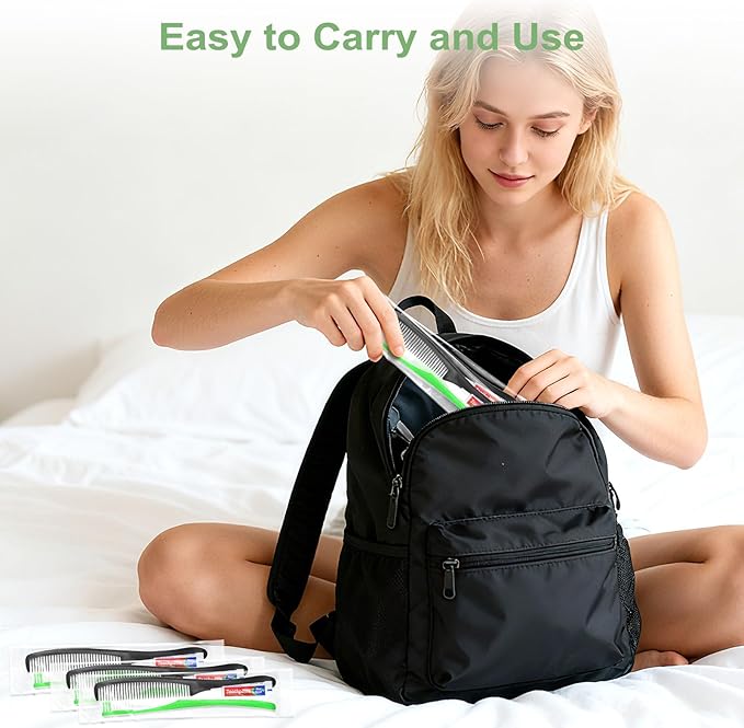 Green Disposable Toothbrushes with Toothpaste and Comb - Pack of 30,Individually Wrapped Single Use Travel Toothbrushes Kit Bulk for Homeless,Guests,Hotel