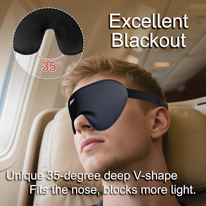 Silk Sleep Mask,100% Natural Eye Masks for Sleep/Women/Men Satin and Lightweight Complete Blackout Sleeping Mask Ergonomic Design for Side Sleeper,Travel,Airplane with Pouch Large(L)