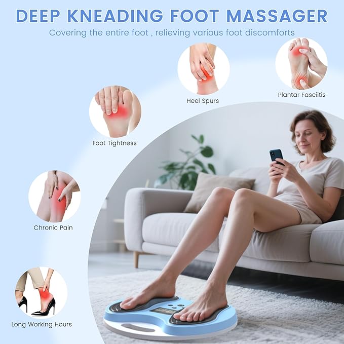 EMS Foot Massager for Neuropathy,NMES Foot Circulation Stimulator for Pain Relief, Plantar Fasciitis & Muscle Recovery,TENS Unit Muscle Stimulator with 4 Electrode Pads,12 Modes 20 Intensities