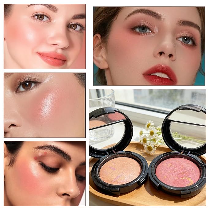 K'APEINE Baked Blush, Light Pink Single Powder Blush for Cheeks Shimmer Silky Smooth Pressed Powder Blushes Highly Pigment Makeup Palette Long-Lasting Face Makeup for Women Beauty for Festivals-02#