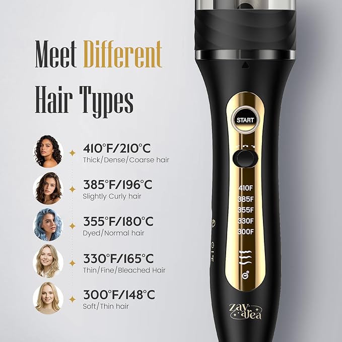Zavarea Automatic Rotating Curling Iron for Long Hair - 1 Inch Curling Wand for Beach Waves & Loose Curls, Easy Hair Curler for Beginners, Anti-Scald & Frizz-Free, Dual Voltage for Travel