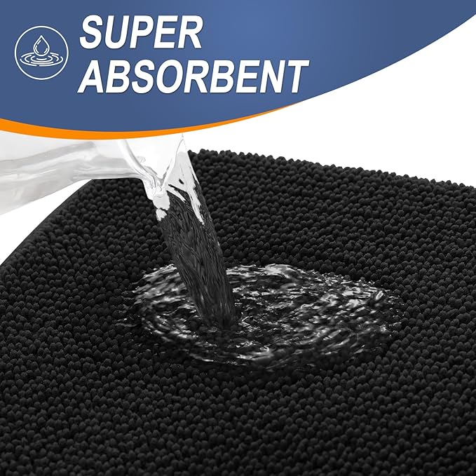 OLANLY Thick Memory Foam Bath Mat Rug 40x32, Extra Soft Absorbent Bathroom Rug, Quick Dry Bath Mats, Non-Slip, Machine Washable Carpet for Bathroom, Tub and Shower, Home Decor Accessories, Black