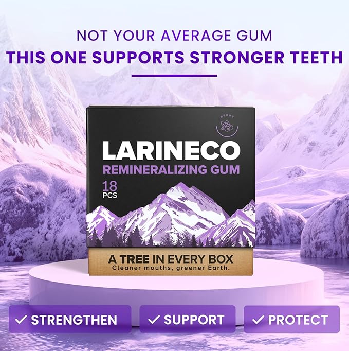 Larineco Remineralizing Gum with Nano Hydroxyapatite & Xylitol – Sugar-Free Xylitol Gum – Plastic-Free, Dye-Free, Aspartame-Free – Natural Base – 36 Pieces (18 Count (Pack of 2), Berry)