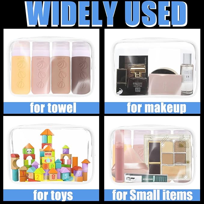 Eilyliafe 12 Pieces Clear Makeup Bags Bulk, TSA Approved Toiletry Bag for Travel, PVC Waterproof Cosmetic Bag with Zipper, Transparent Pouches Organizer Storage for Men and Women (White, Large)