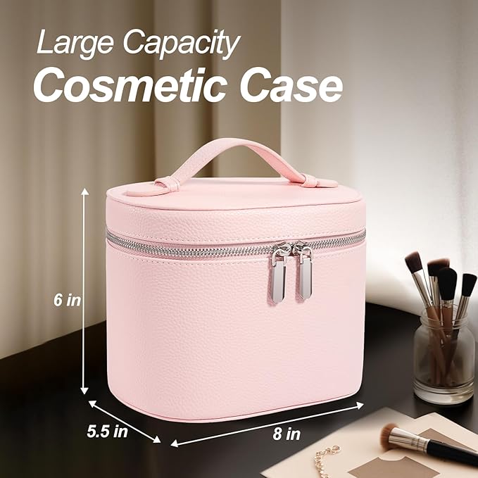 idoltimes Cosmetic Case, Leather Makeup Bag, Portable Handheld Makeup Case, Detachable Compartments