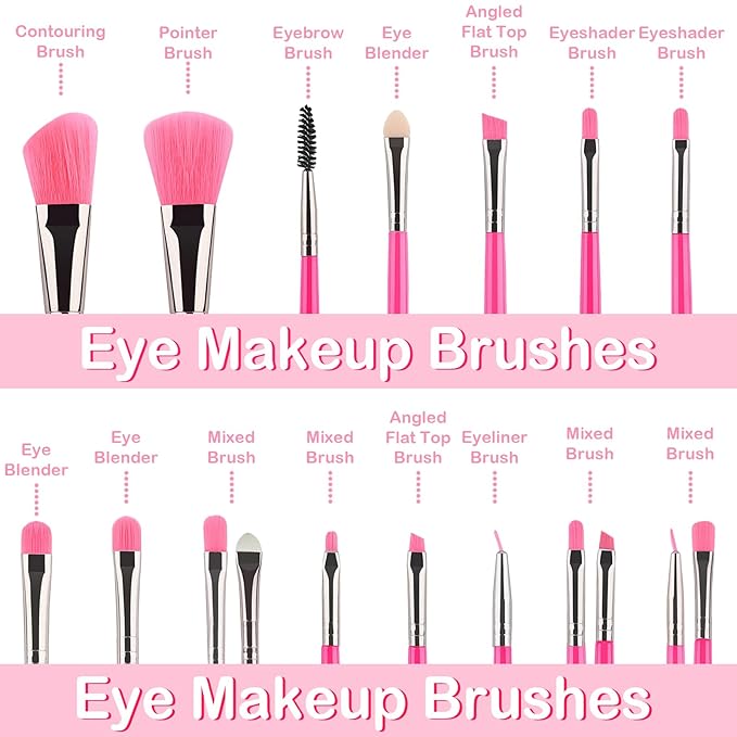 GZIXBDA Makeup Brush Set, 43Pcs Makeup Tool Set Premium Synthetic Foundation Concealers Powder Eye Shadows Makeup Brushes Kit for for Beginner Professional, Rose Pink