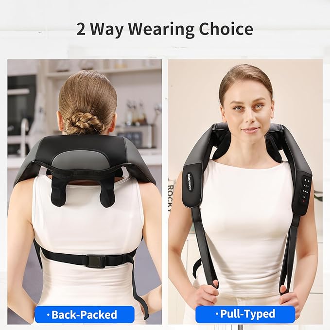 Neck Shoulder Back Massager with Heat, Width Adjustable Cordless Shiatsu Heated Massager for Pain Relief Deep Tissue, Brushless Motor 6D Kneading Massage Gifts for Women Men Mom Dad Birthday Christmas