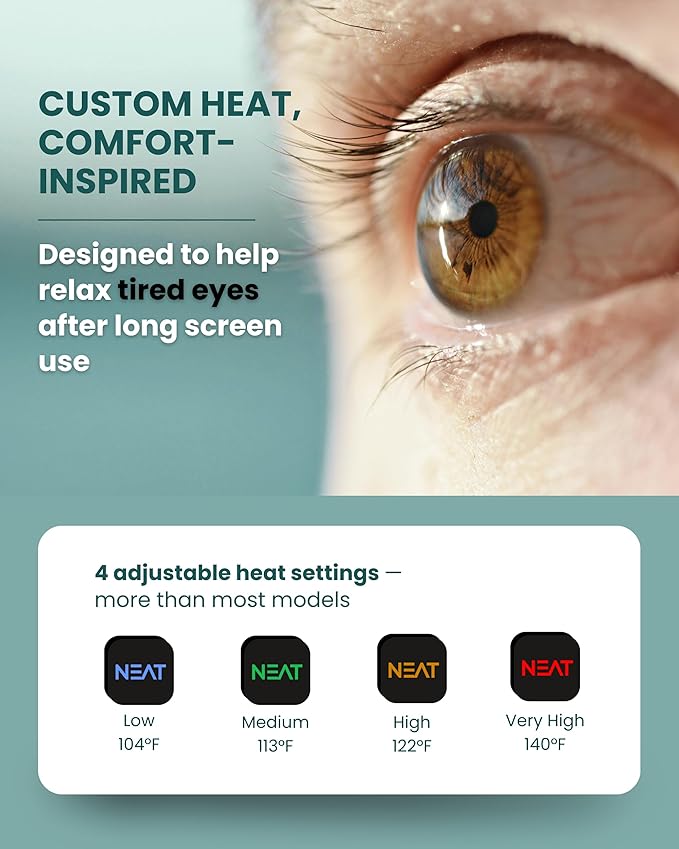 Neat Sunday Heated Eye Mask - Cordless Eye Mask for Dry & Tired Eyes - 4 Adjustable Temperature Settings - Rechargeable and Light Blocking, Washable Cover for Cleaning (Black Night)