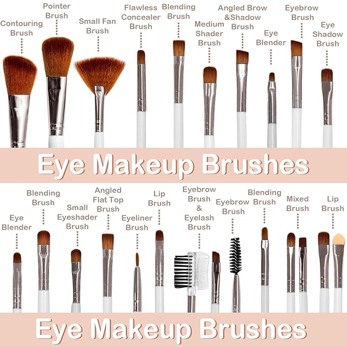 GZIXBDA Makeup Brush Set, 52Pcs Makeup Tool Set Premium Synthetic Foundation Concealers Powder Eye Shadows Makeup Brushes Kit for for Beginner Professional, Beige