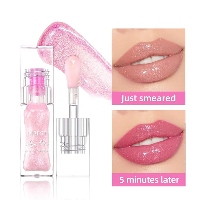 LANGMANNI Hydrating Lip Glow Oil,Moisturizing Nourishing Lip Oil,Light Colour Gloss Tinting And Non-sticky Lip Oil For Dry Lips Lip Care (Color Changing 2Pcs)