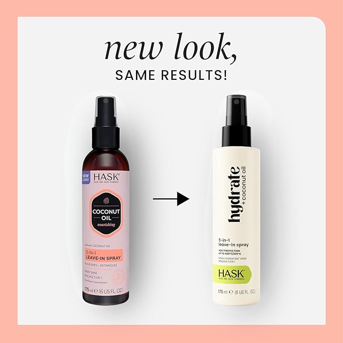 HASK 5-in-1 Coconut Leave-In Conditioner Duo (6oz-Qty 2) & Deep Conditioner Packette, Color Safe, Sulfate-Free, Paraben-Free, Gluten-Free, for All Hair Types