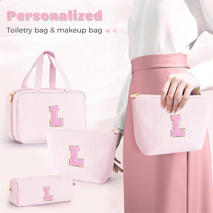 Fystdtote Valentines Day Birthday Gift for Kids Teen Girls Gifts for Girl,Toiletry Bag Makeup Cosmetic Bag Daughter Sister Gifts Birthday for Women Teacher Preppy Makeup Bag - Pink L