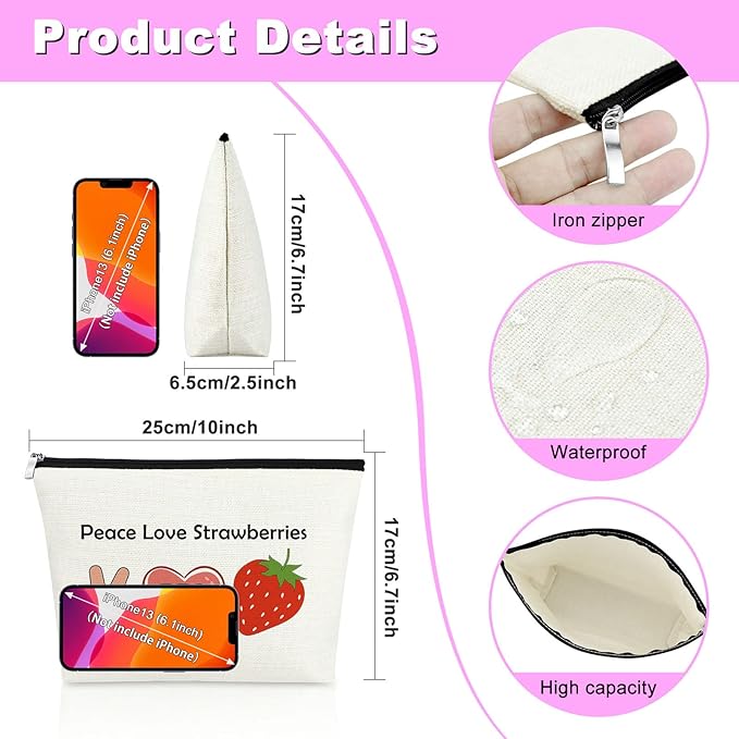 Mxrymvu Fruit Lover Gift Makeup Bag Funny Strawberry Cosmetic Bag Strawberry Themed Gifts Valentine's Gifts for Her Girlfriend Wife Couple Cute Birthday Gifts Strawberry Print Travel Cosmetic Pouch