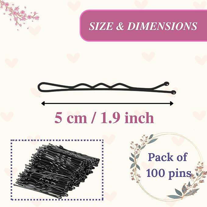 Set of 100 premium Bobby pins 50mm, secure hold and invisible wave hair grip perfect for women, girls, and hairdressers. clear storage box suitable for all hair types (Black)