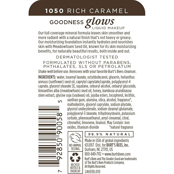 Burt's Bees Goodness Glows Liquid Makeup, Rich Caramel