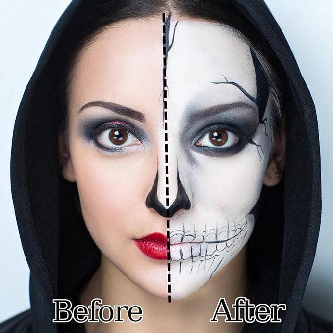 Go Ho White Face Paint,Oil Based Waterproof Cream Eye Black Stick,White Face Body Paint for Halloween Cosplay Zombie Skeleton Clown Goth Makeup