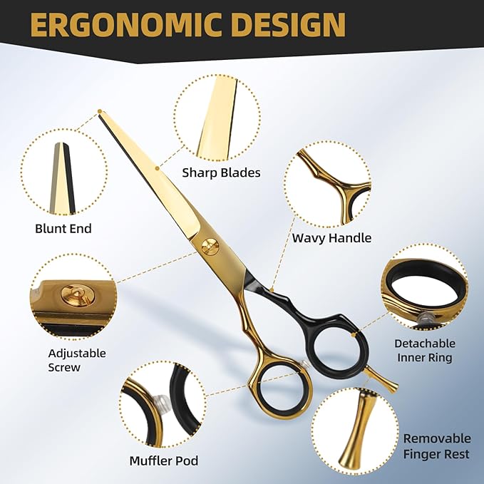 ETHTXE Professional Hair Cutting Scissors, 6.5" Barber Scissors Stainless Steel Salon Thinning Shears, Multifunctional Straight Shears for Home, Salon, and Barber Use – Ideal Gift for Family & Friends