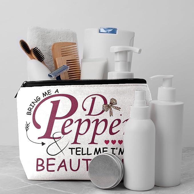 CLHHM Pepper Merch Makeup Bag Tell Me I’m Beautiful Fun Gift for Dr Drinks Lover Cosmetic Case for Women's Wash Bag Travel Birthday