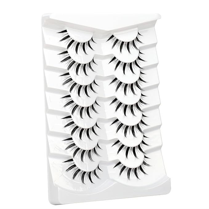 Pooplunch Manga False Eyelashes Spiky Natural Anime Lashes Doll Eye 8D Wispy Volume Sexy Faux Mink Fake Eyelash Strips 7 Pairs Multipack