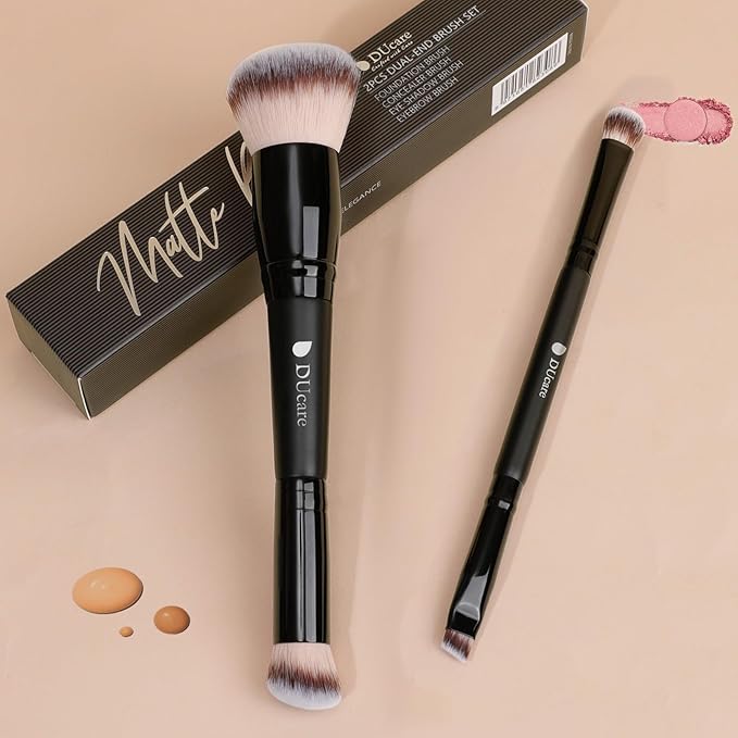 DUcare Makeup Brushes 2Pcs Dual-ended Foundation Brush 2-in-1 Concealer Brush Face Eyebrow Eyeshadow Brush for Liquid, Powder, Buffing, Blending, Contouring Foundation Make Up Brushes