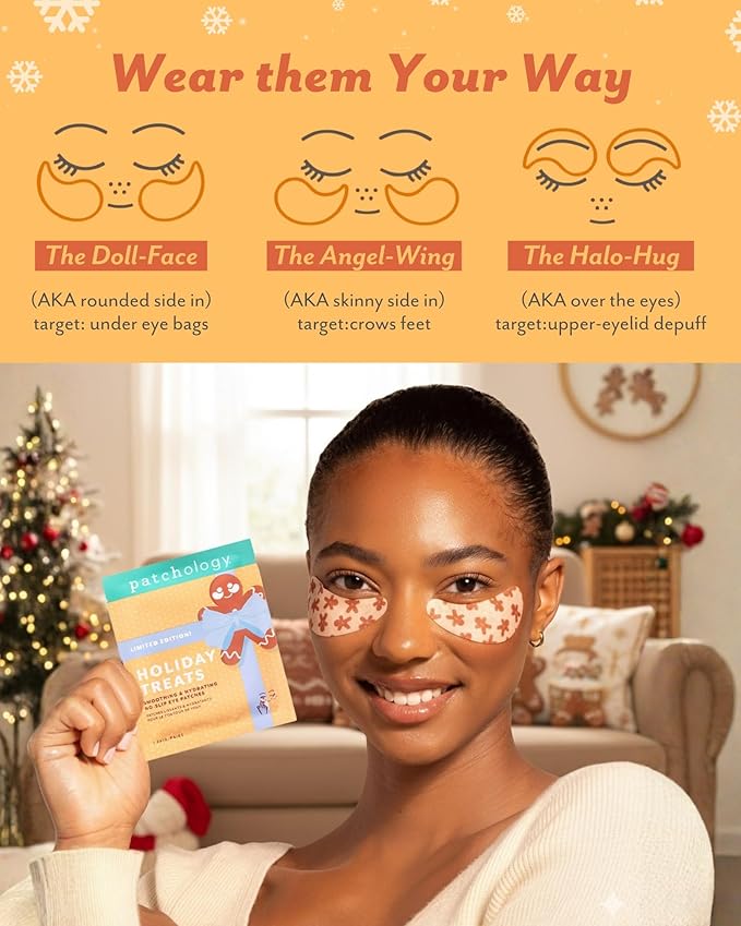 Patchology Holiday Treats Gingerbread Under Eye Patches Gift Set - Cute Stocking Stuffers with Gingerbread Scent - No-Slip Masks that Hydrate, Soothe and Refresh Skin - 5 Pair (Limited Edition)